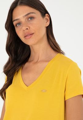 Kadın Safran V Yaka Basic Tişört - 50280019053