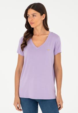 Kadın Lila V Yaka Basic Tişört - 50280019085