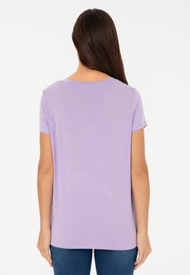 Kadın Lila V Yaka Basic Tişört - 50280019085