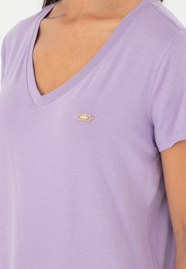 Kadın Lila V Yaka Basic Tişört - 50280019085