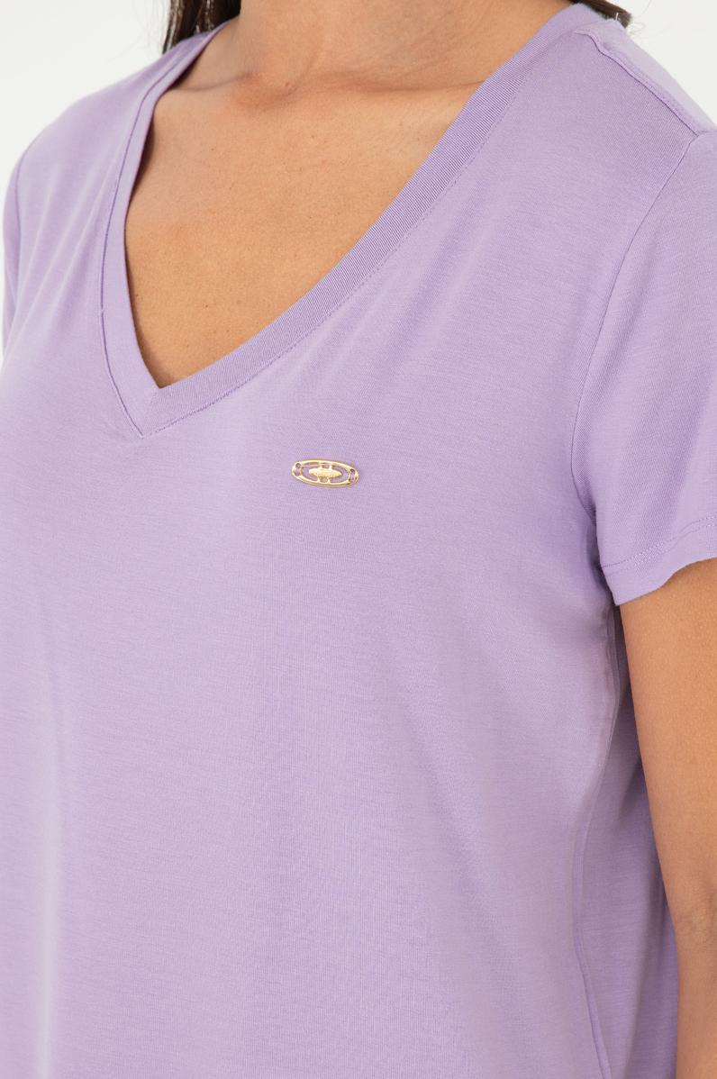 Kadın Lila V Yaka Basic Tişört