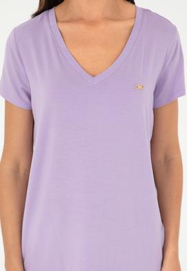 Kadın Lila V Yaka Basic Tişört - 50280019085