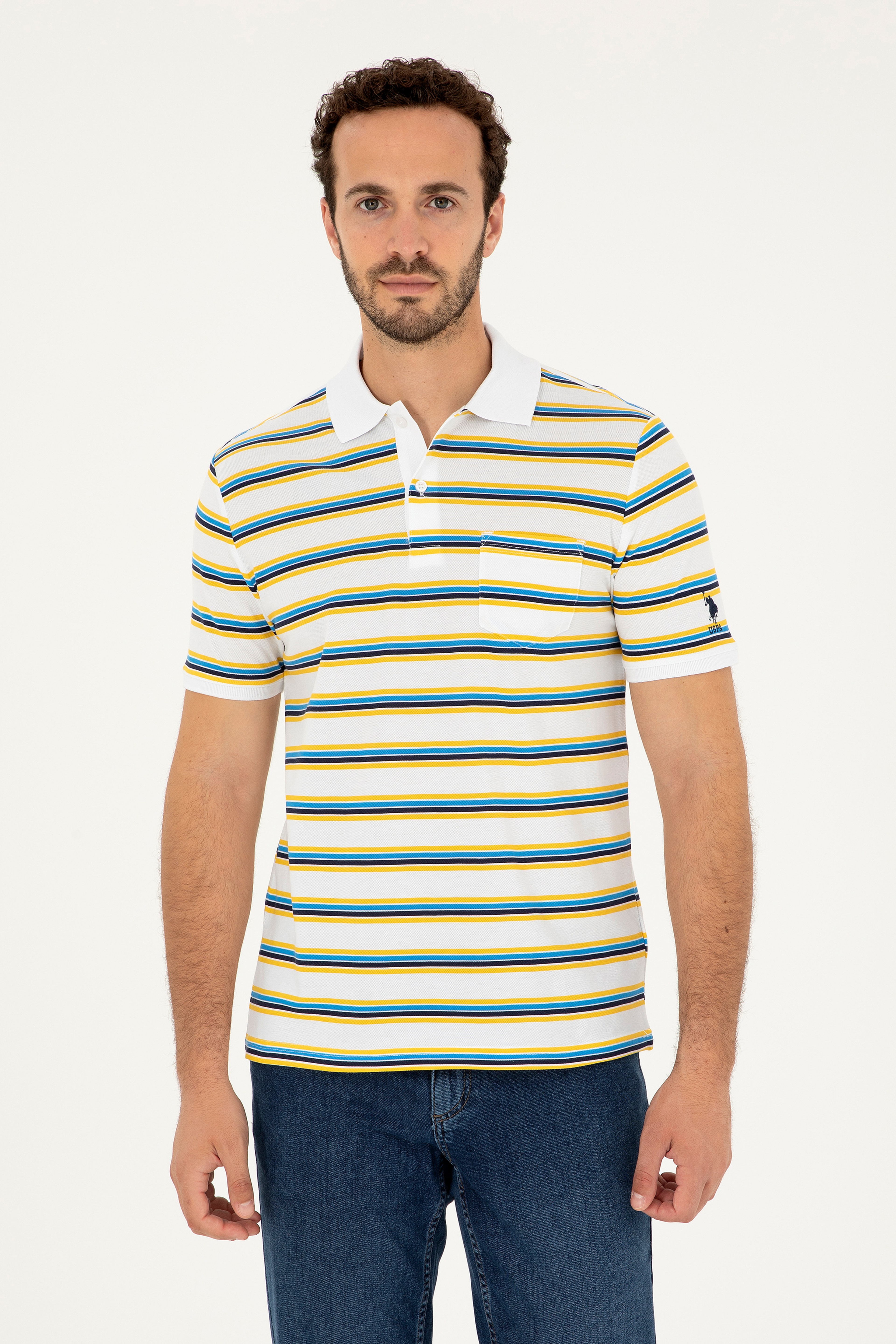 Erkek Regular Fit Polo Yaka Beyaz Tişört - Image 1