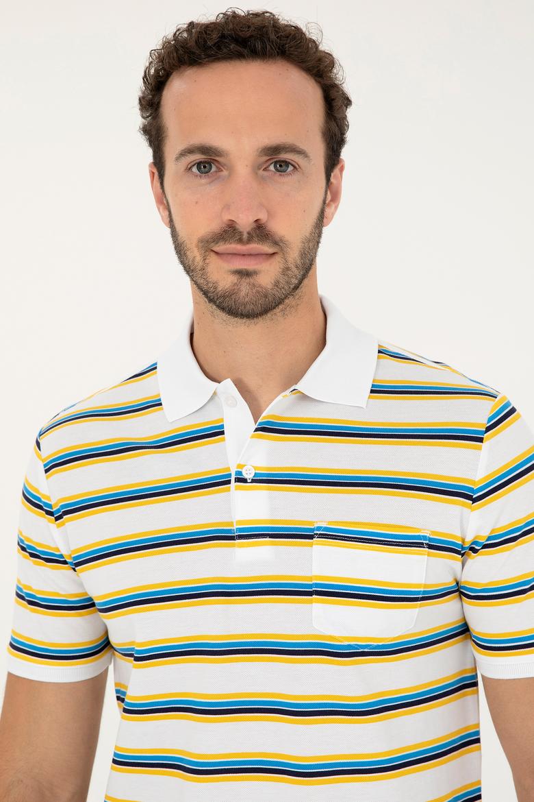 Erkek Regular Fit Polo Yaka Beyaz Tişört - 50288320018