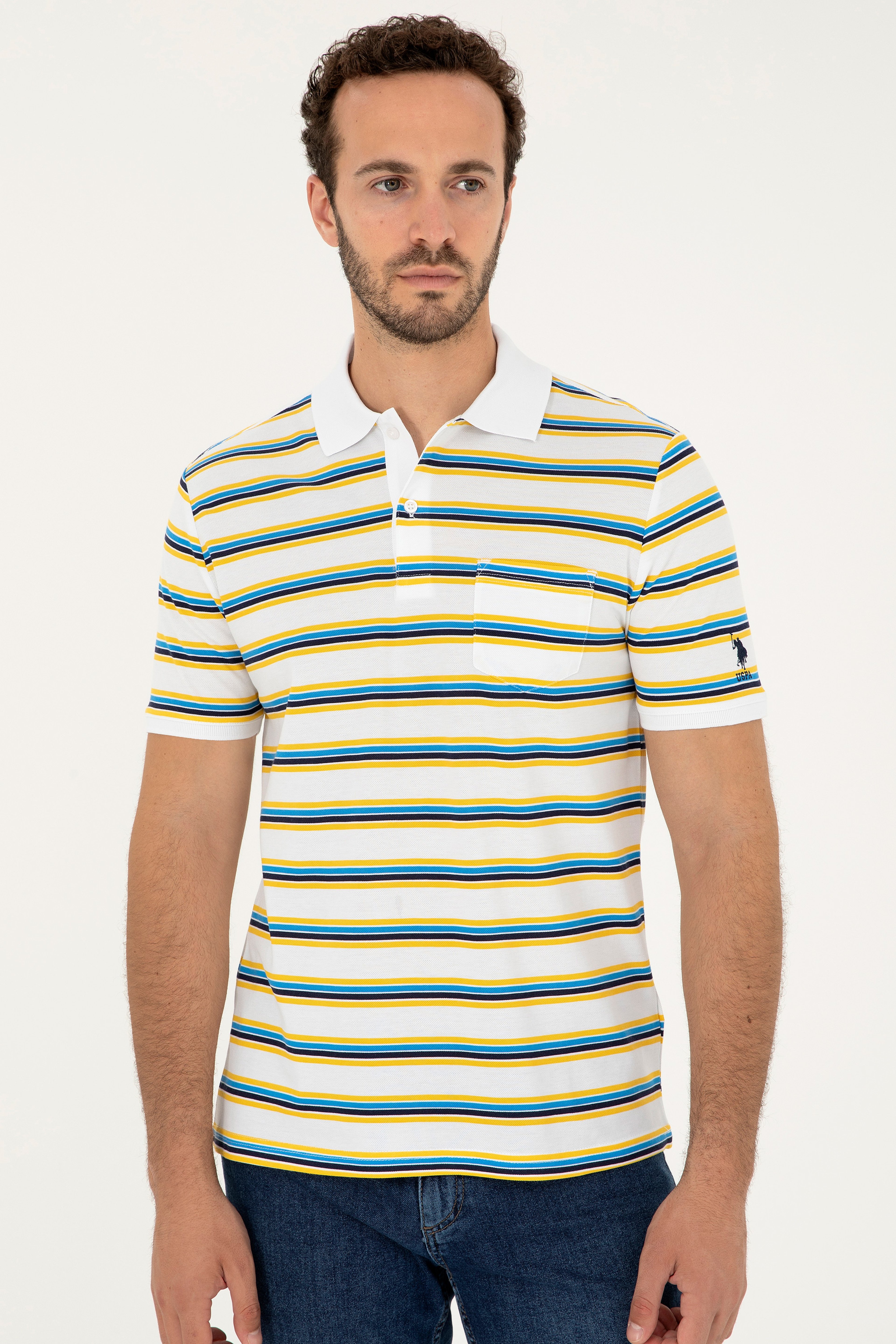 Erkek Regular Fit Polo Yaka Beyaz Tişört - Image 3
