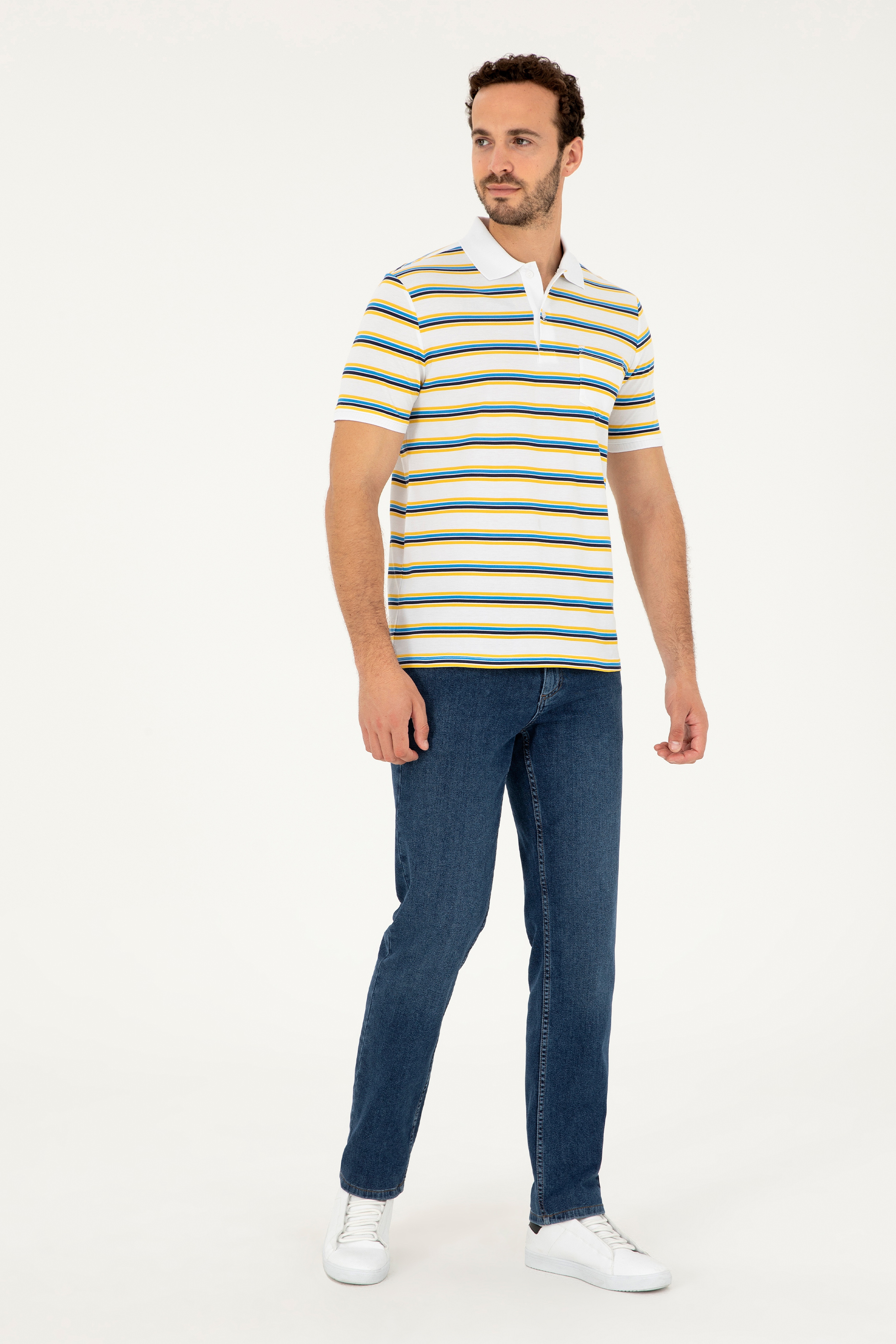 Erkek Regular Fit Polo Yaka Beyaz Tişört