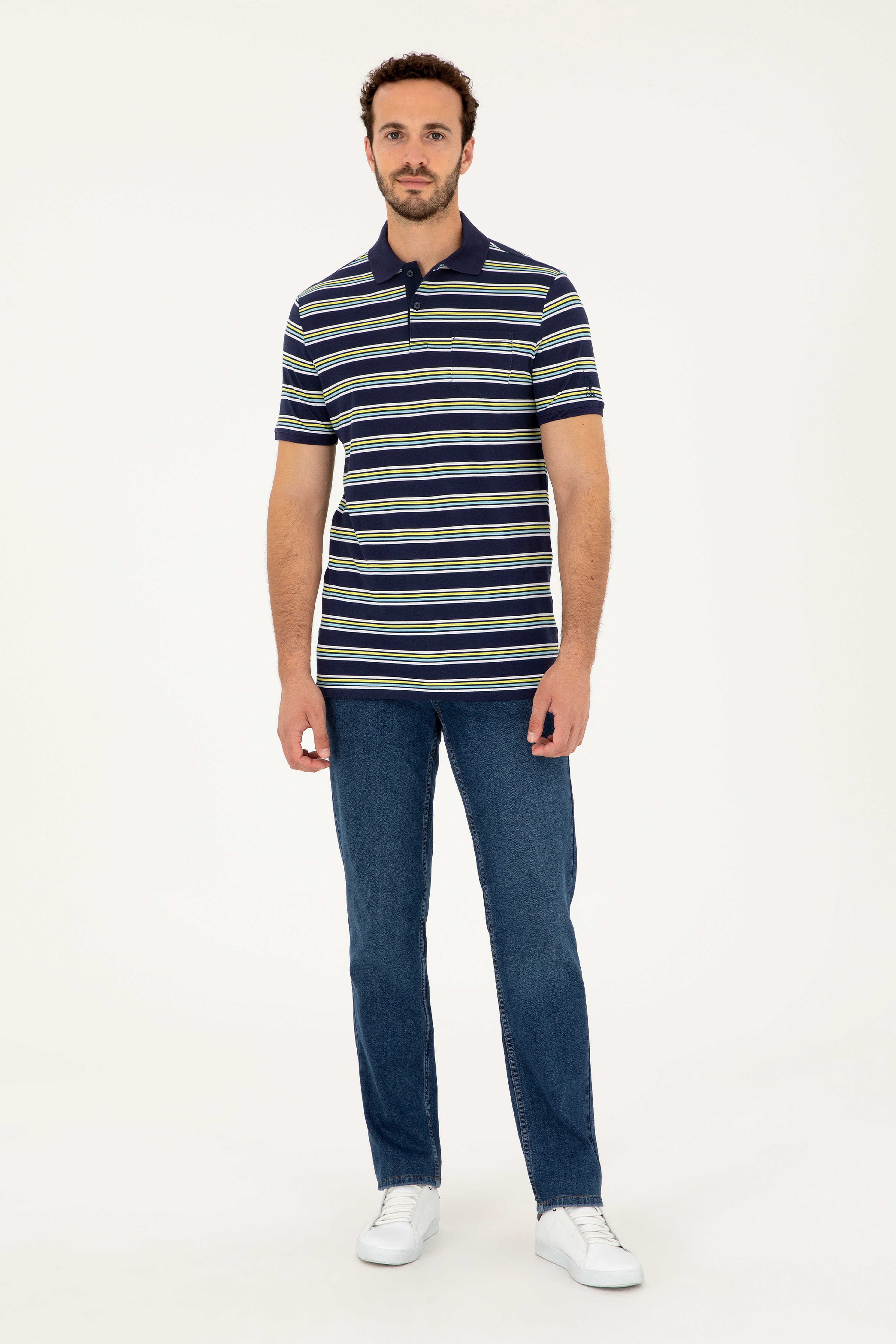 Erkek Regular Fit Polo Yaka Lacivert Tişört - Image 4