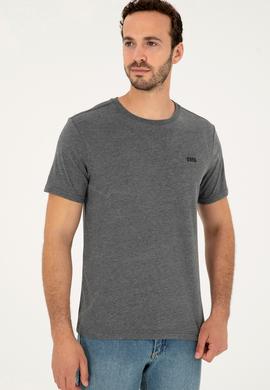 Erkek Regular Fit Bisiklet Yaka Antrasit Melanj Tişört - 50294290079