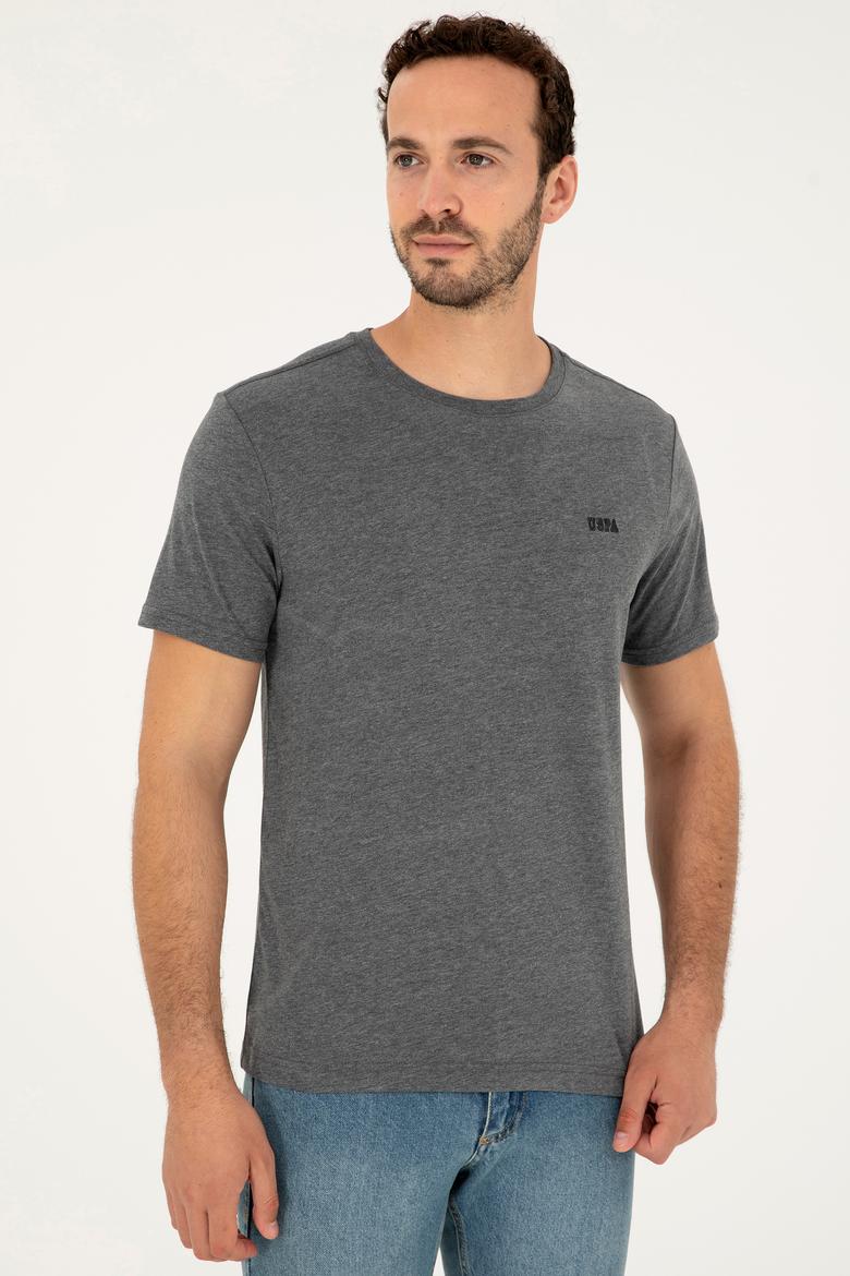 Erkek Regular Fit Bisiklet Yaka Antrasit Melanj Tişört - 50294290079