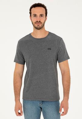 Erkek Regular Fit Bisiklet Yaka Antrasit Melanj Tişört - 50294290079