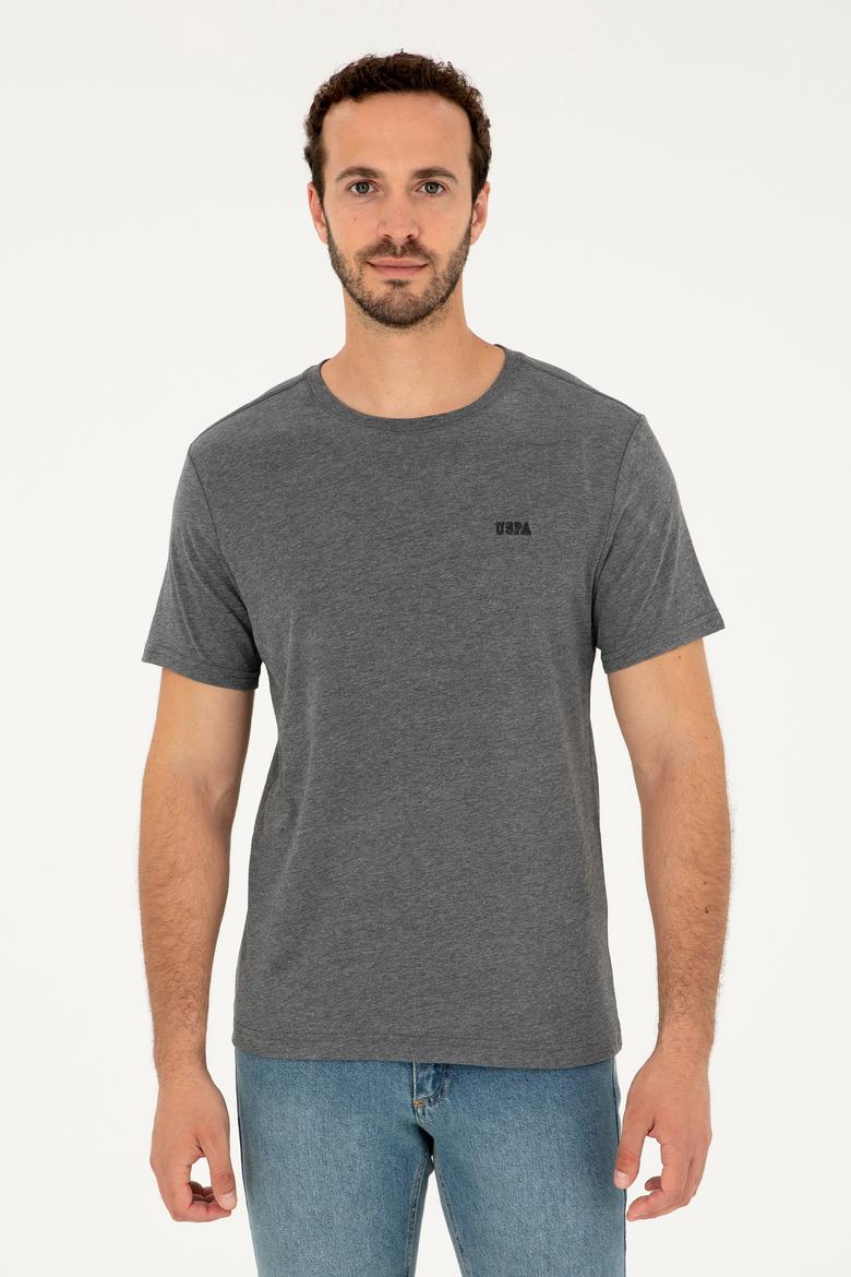 Erkek Regular Fit Bisiklet Yaka Antrasit Melanj Tişört