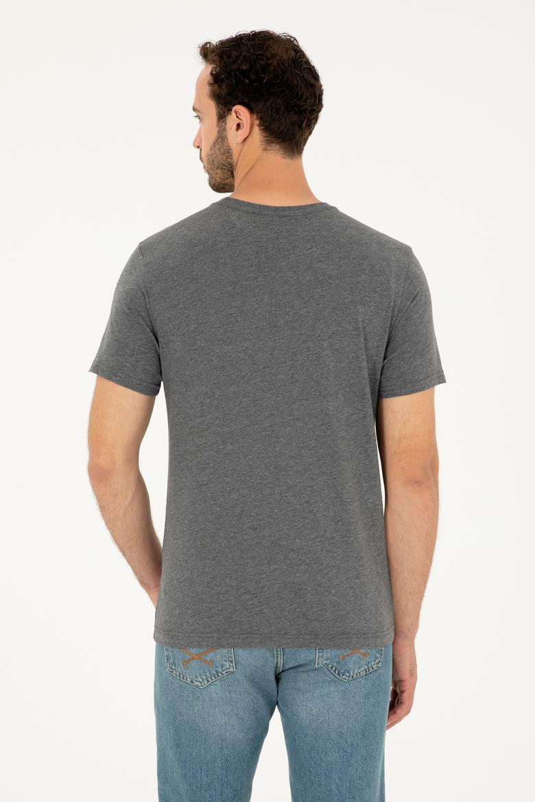 Erkek Regular Fit Bisiklet Yaka Antrasit Melanj Tişört - 50294290079