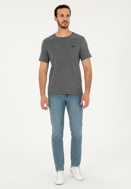 Erkek Regular Fit Bisiklet Yaka Antrasit Melanj Tişört - 50294290079