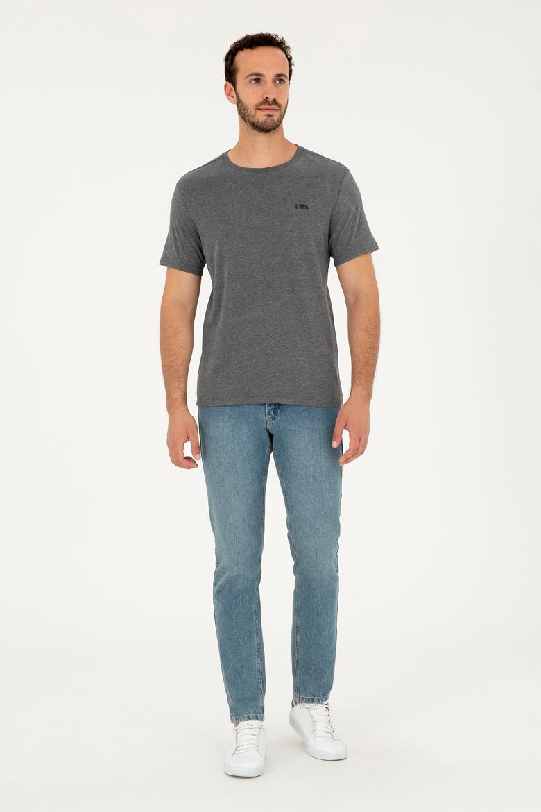 Erkek Regular Fit Bisiklet Yaka Antrasit Melanj Tişört - 50294290079