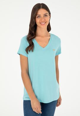 Kadın Mint V Yaka Basic Tişört - 50280019102