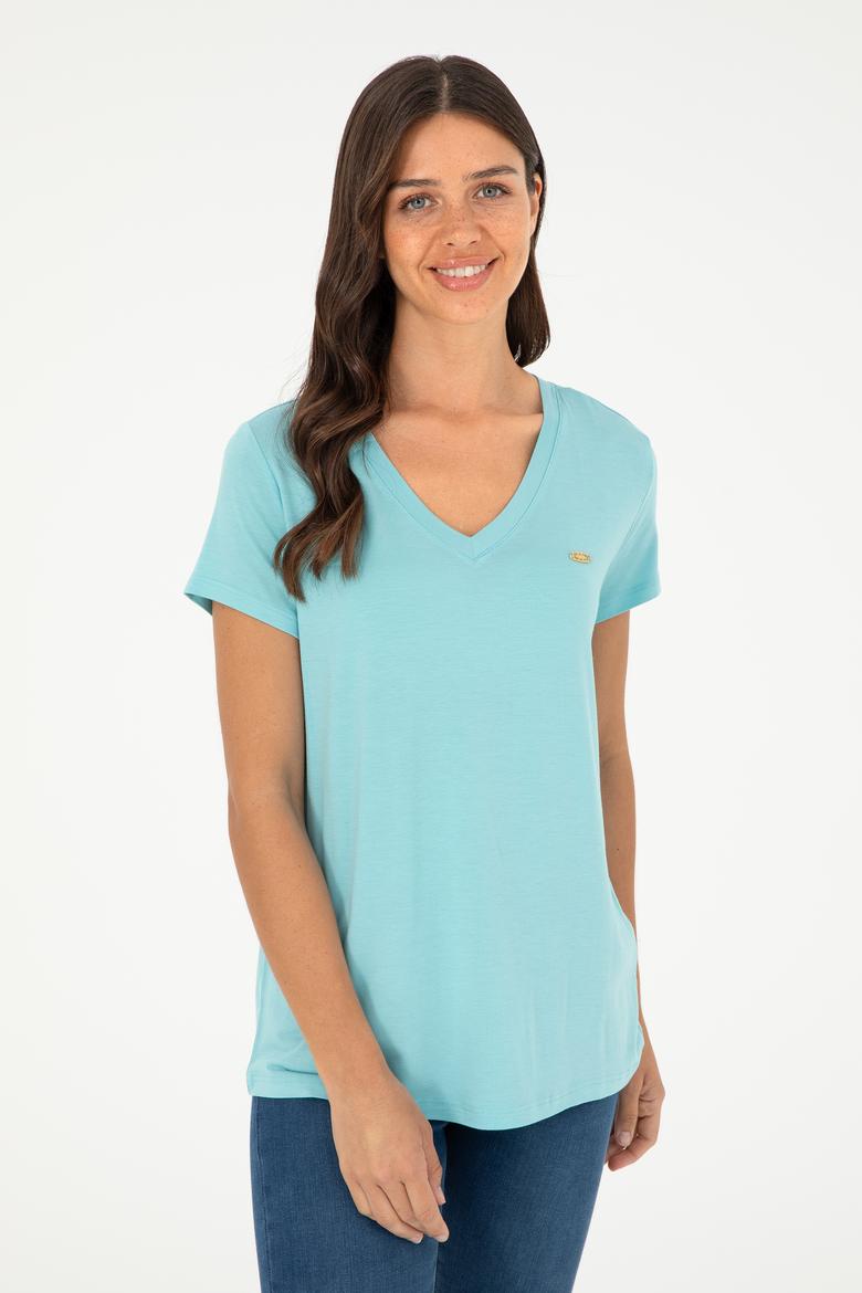 Kadın Mint V Yaka Basic Tişört - 50280019102