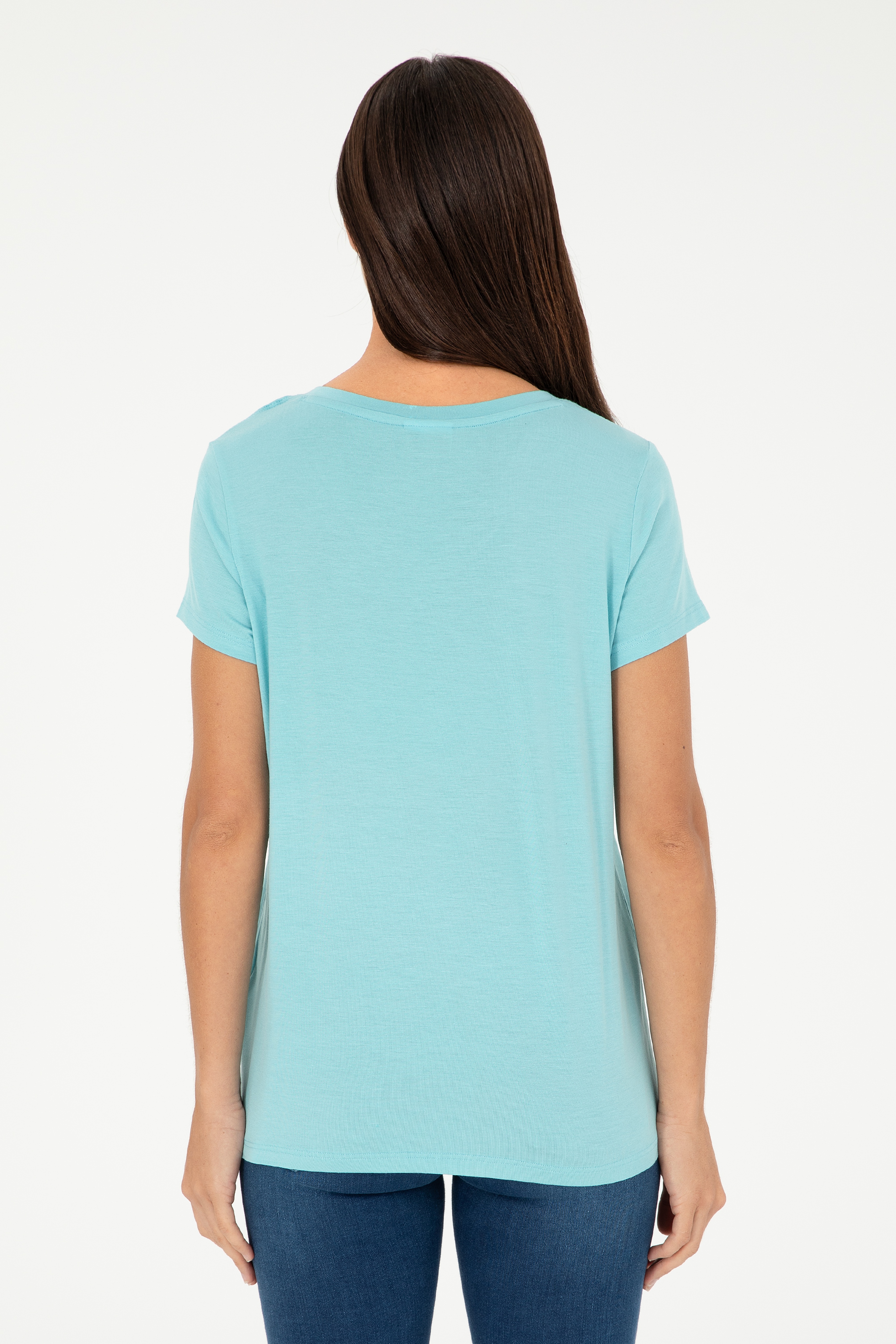 Kadın Mint V Yaka Basic Tişört - Image 5