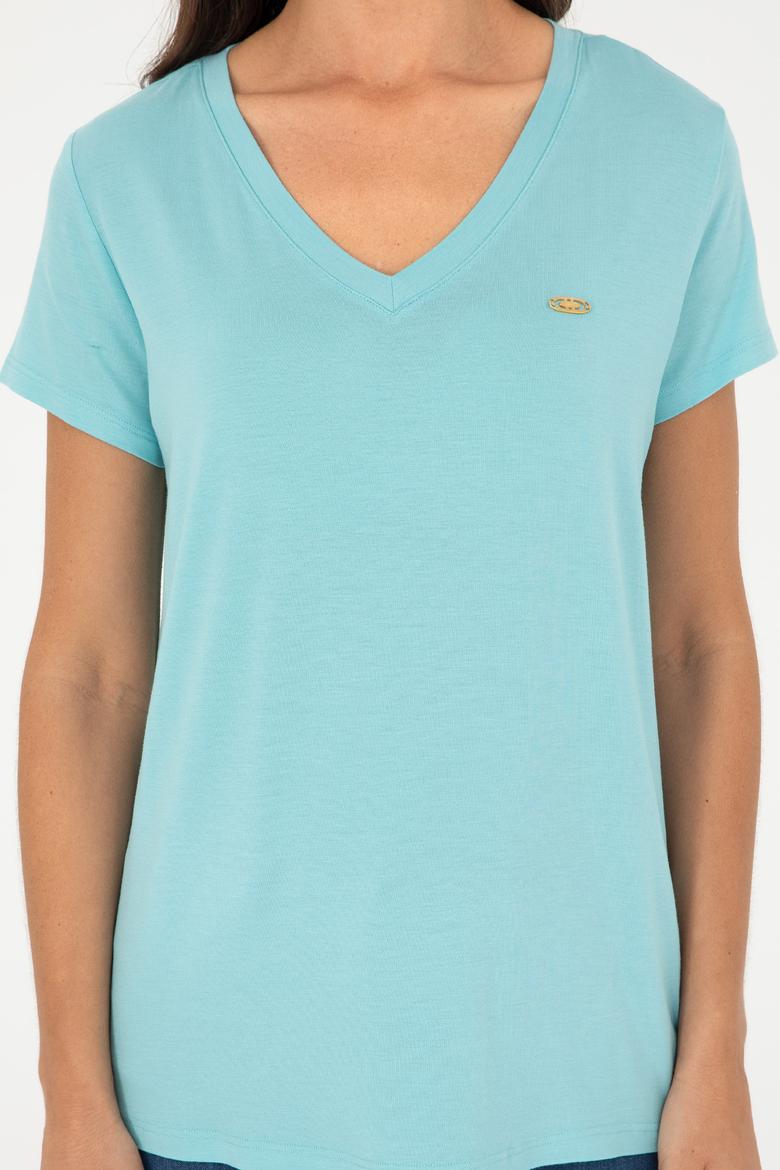 Kadın Mint V Yaka Basic Tişört - 50280019102
