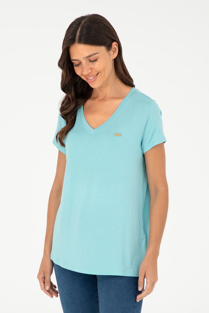 Kadın Mint V Yaka Basic Tişört