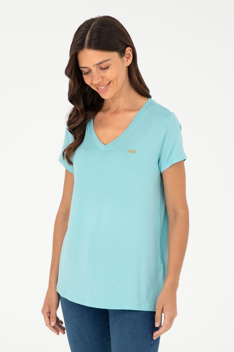Kadın Mint V Yaka Basic Tişört