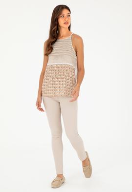 Kadın Açık Haki Kolsuz Bisiklet Yaka Tişört - 50281806006