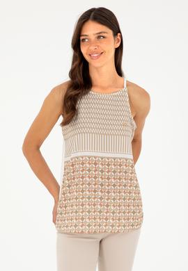 Kadın Açık Haki Kolsuz Bisiklet Yaka Tişört - 50281806006