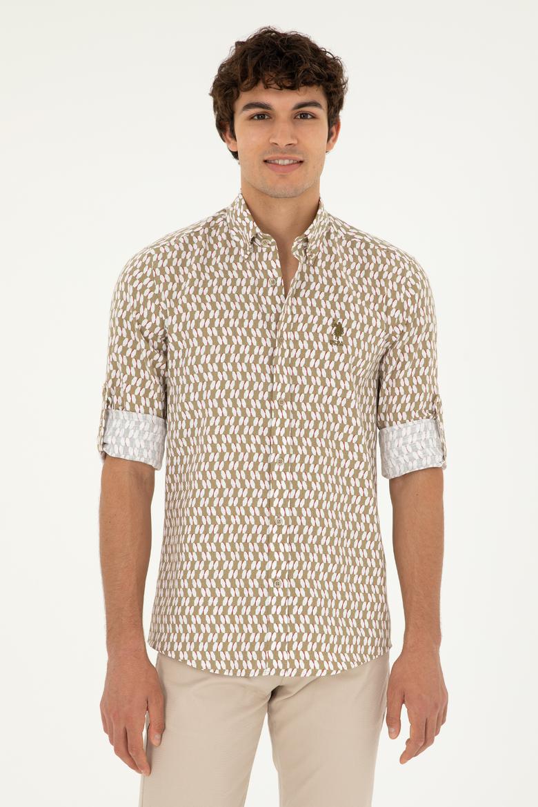 Erkek Haki Uzun Kollu Gömlek