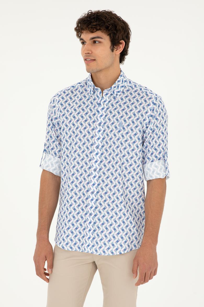 Erkek Saks Uzun Kollu Gömlek