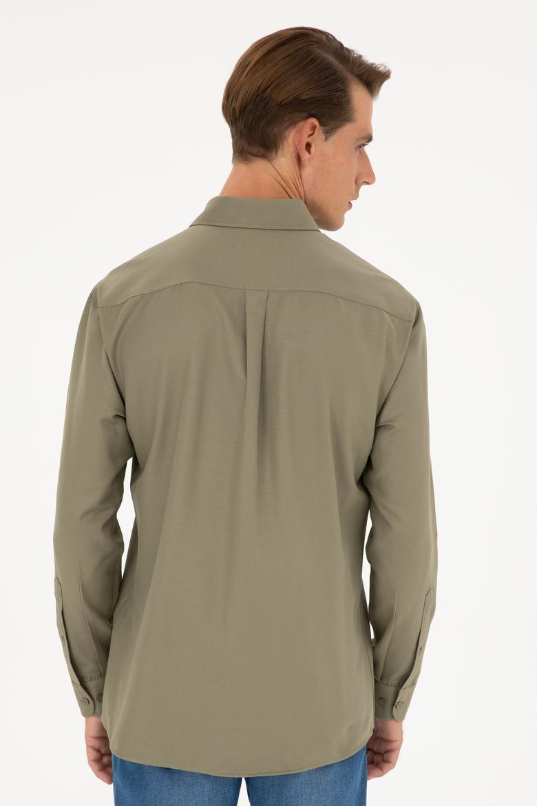 Erkek Haki Uzun Kollu Basic Gömlek - 50282589020
