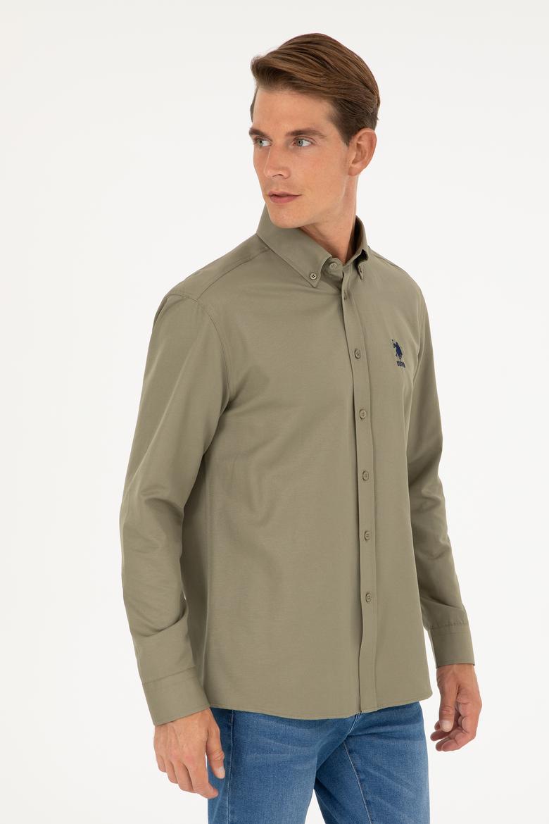 Erkek Haki Uzun Kollu Basic Gömlek