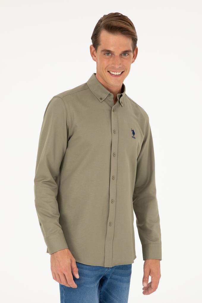 Erkek Haki Uzun Kollu Basic Gömlek