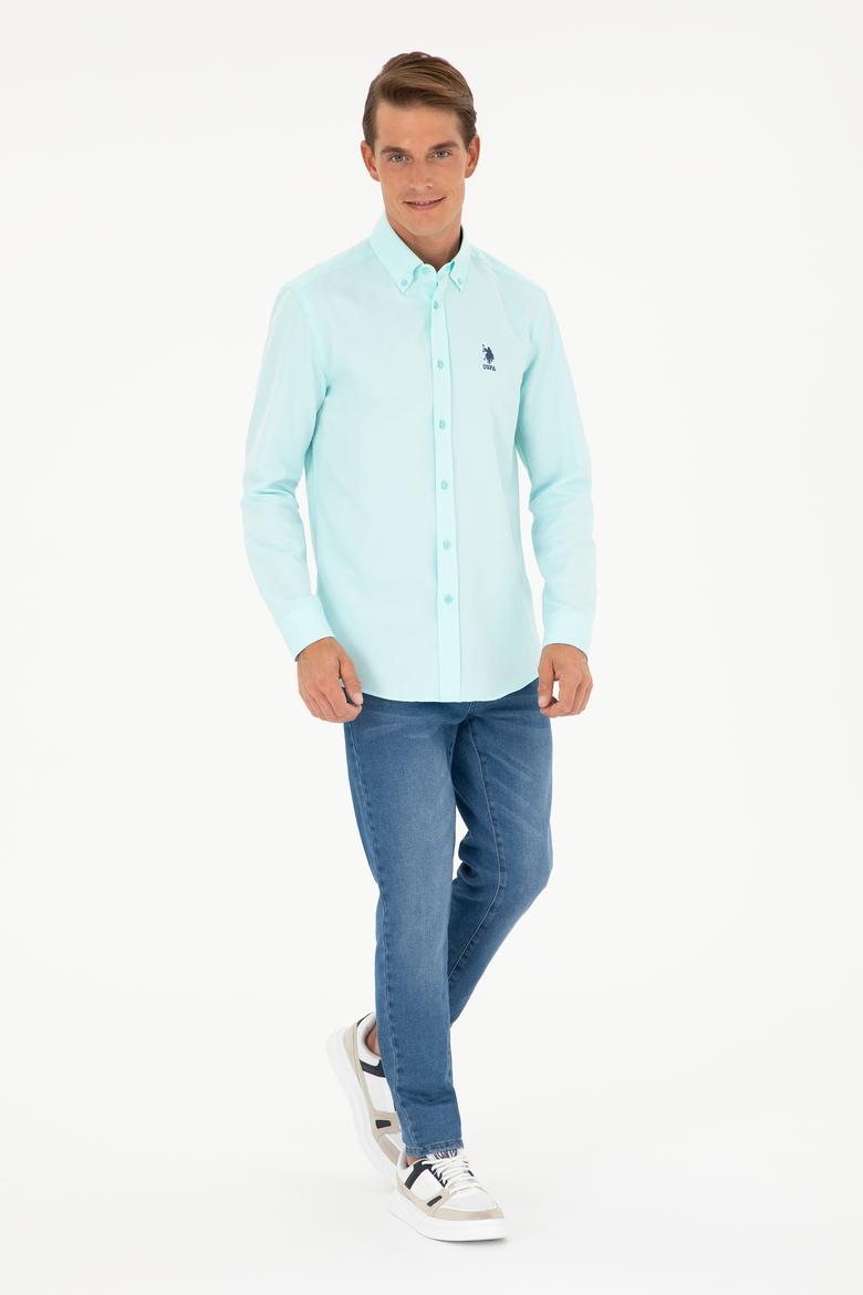Erkek Su Yeşili Uzun Kollu Basic Gömlek - 50282590056