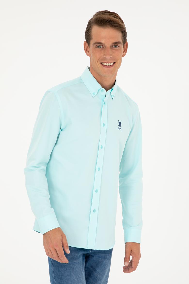 Erkek Su Yeşili Uzun Kollu Basic Gömlek