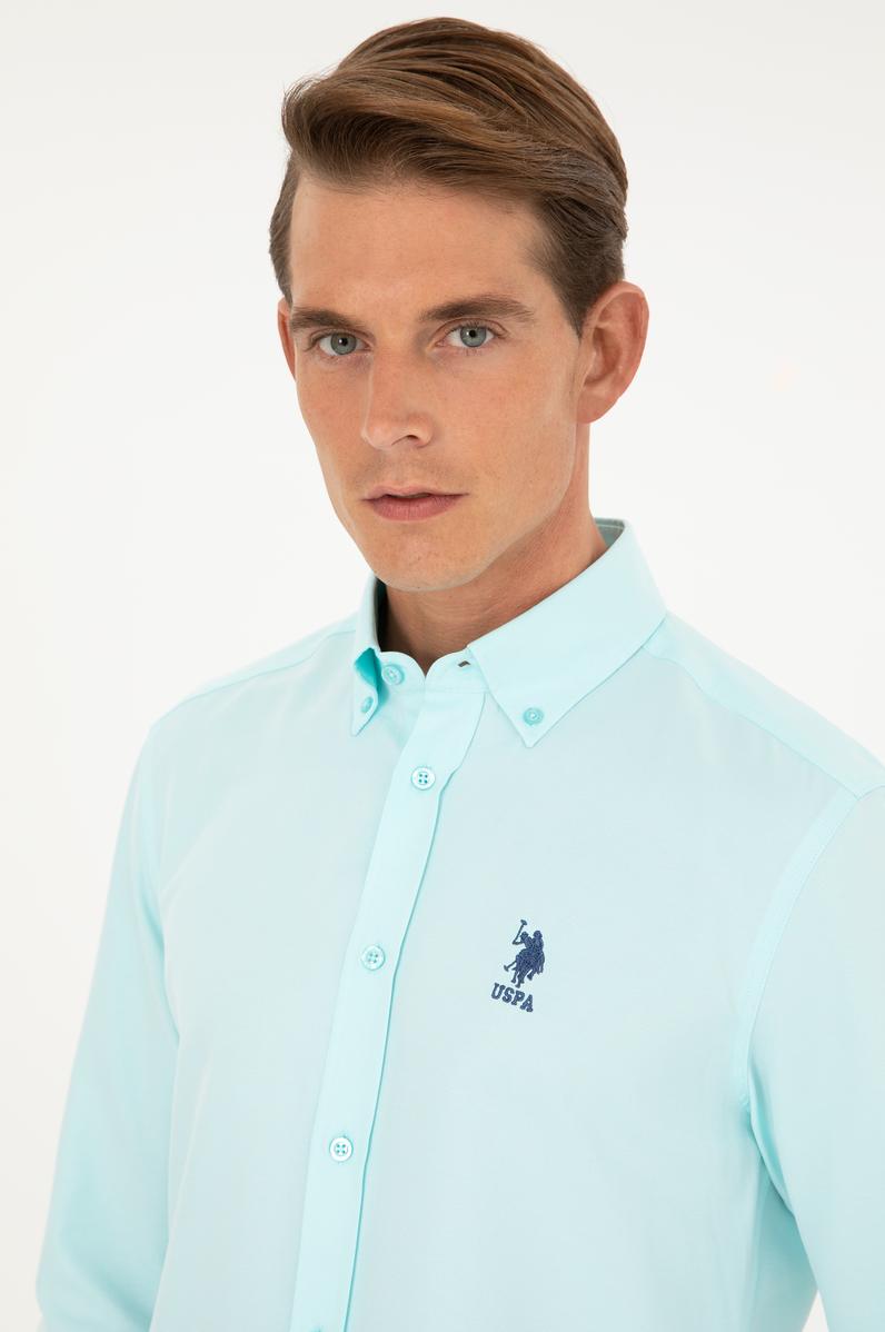 Erkek Su Yeşili Uzun Kollu Basic Gömlek