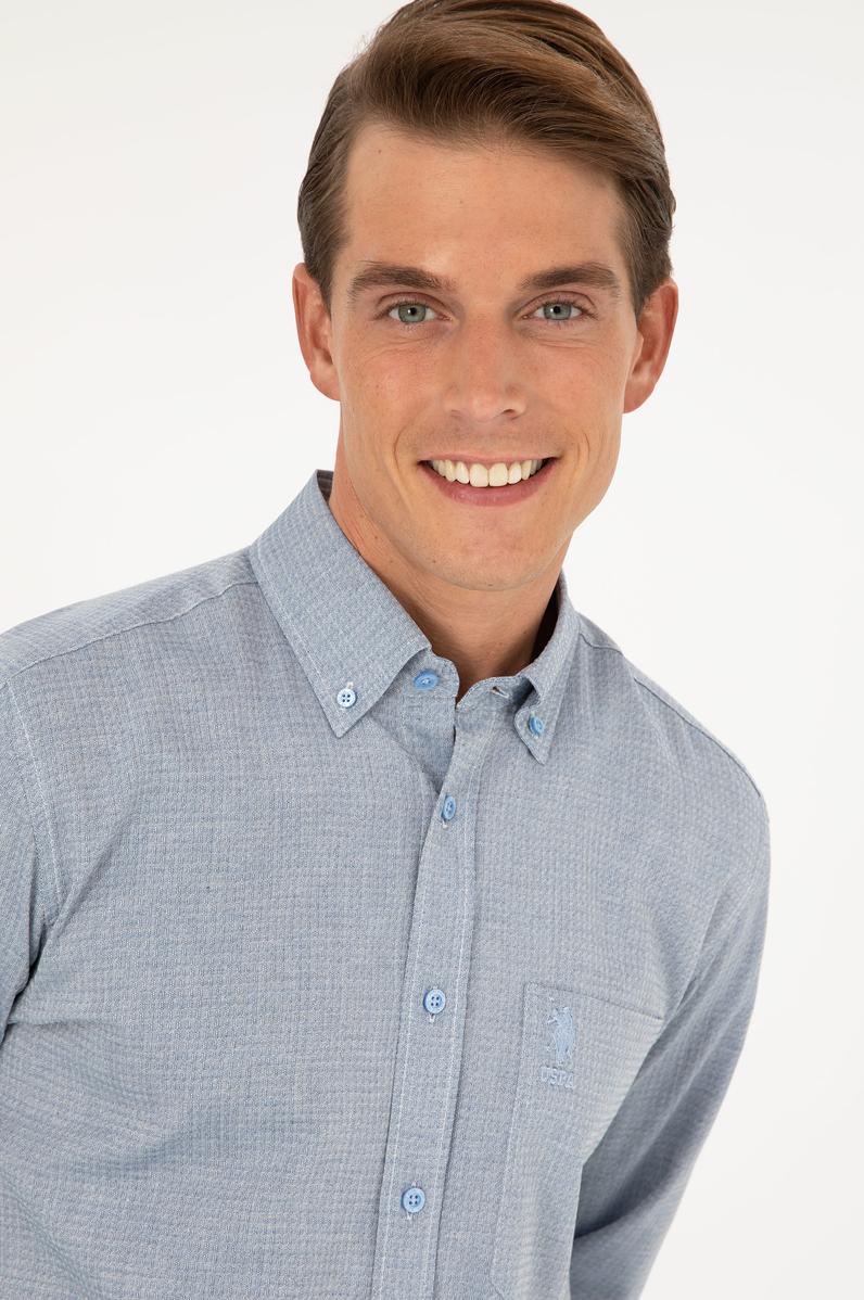 Erkek Mavi Uzun Kollu Gömlek