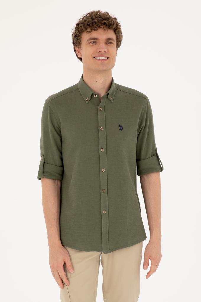 Erkek Haki Uzun Kollu Gömlek