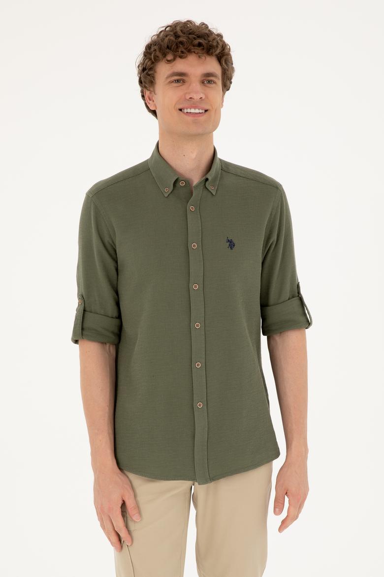 Erkek Haki Uzun Kollu Gömlek