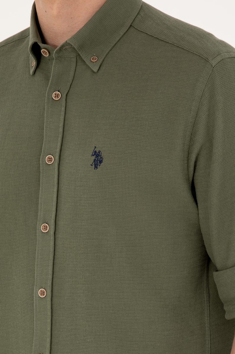 Erkek Haki Uzun Kollu Gömlek