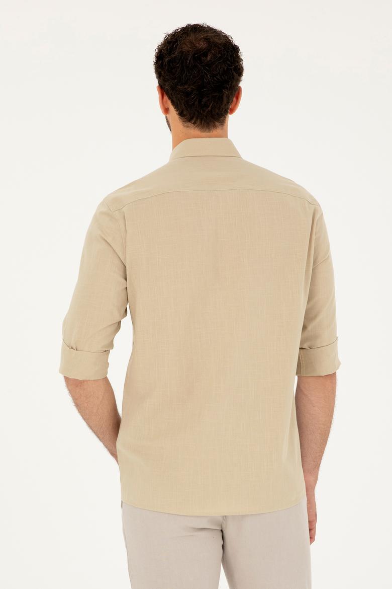 Erkek Açık Haki Uzun Kollu Basic Gömlek - 50282588054