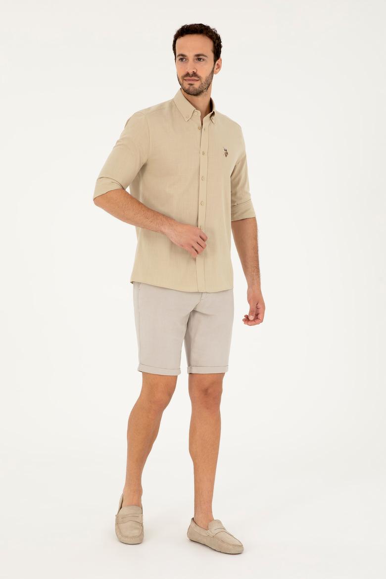 Erkek Açık Haki Uzun Kollu Basic Gömlek - 50282588054