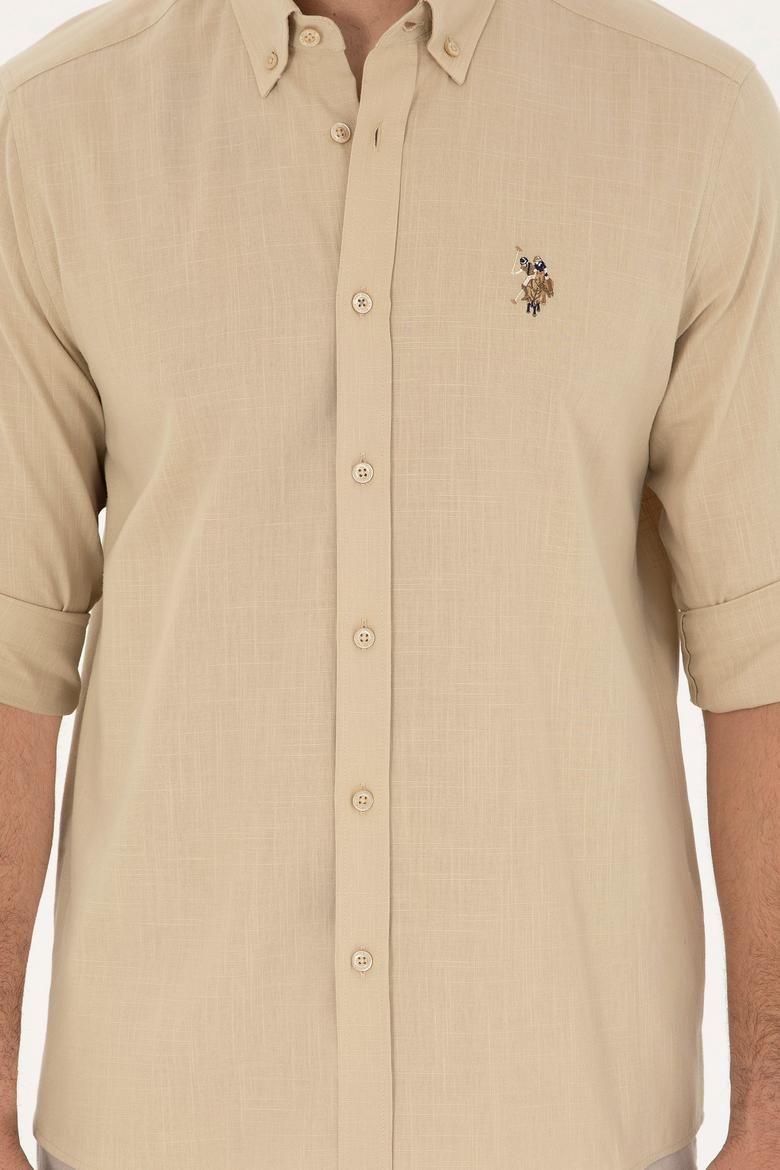 Erkek Açık Haki Uzun Kollu Basic Gömlek - 50282588054