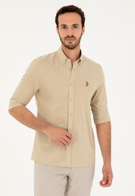 Erkek Açık Haki Uzun Kollu Basic Gömlek - 50282588054