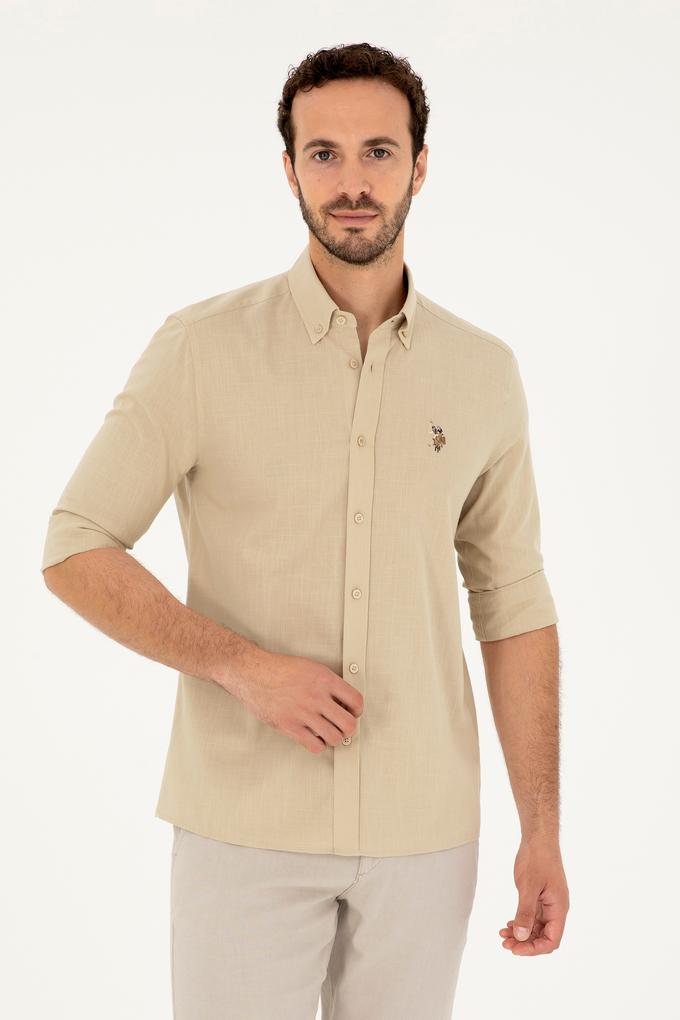 Erkek Açık Haki Uzun Kollu Basic Gömlek