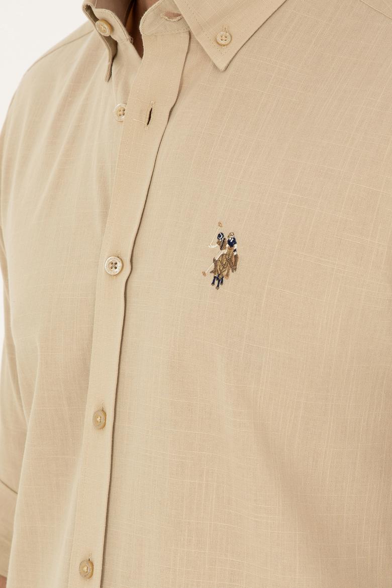 Erkek Açık Haki Uzun Kollu Basic Gömlek - 50282588054