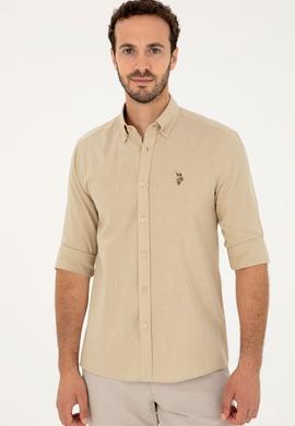 Erkek Açık Haki Uzun Kollu Basic Gömlek - 50282588054