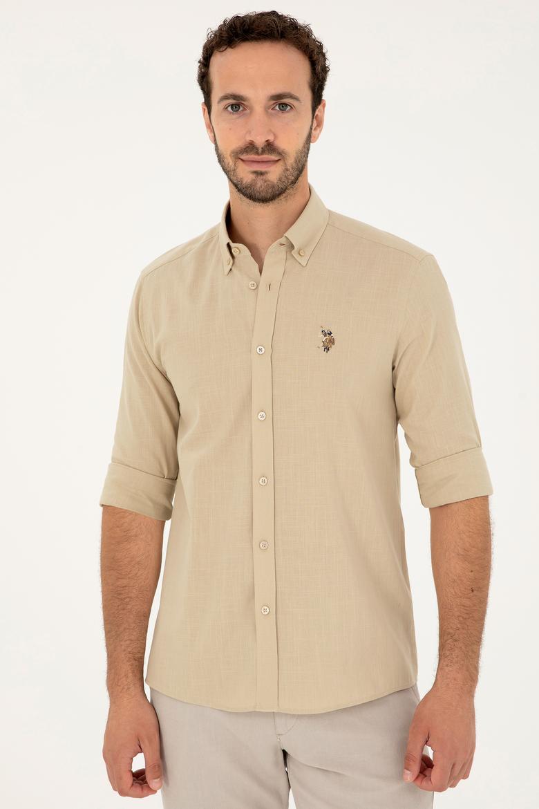 Erkek Açık Haki Uzun Kollu Basic Gömlek - 50282588054