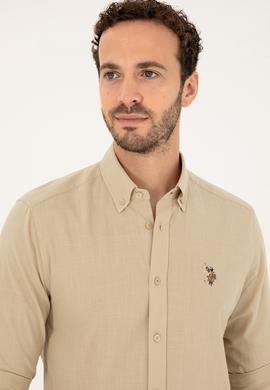 Erkek Açık Haki Uzun Kollu Basic Gömlek - 50282588054