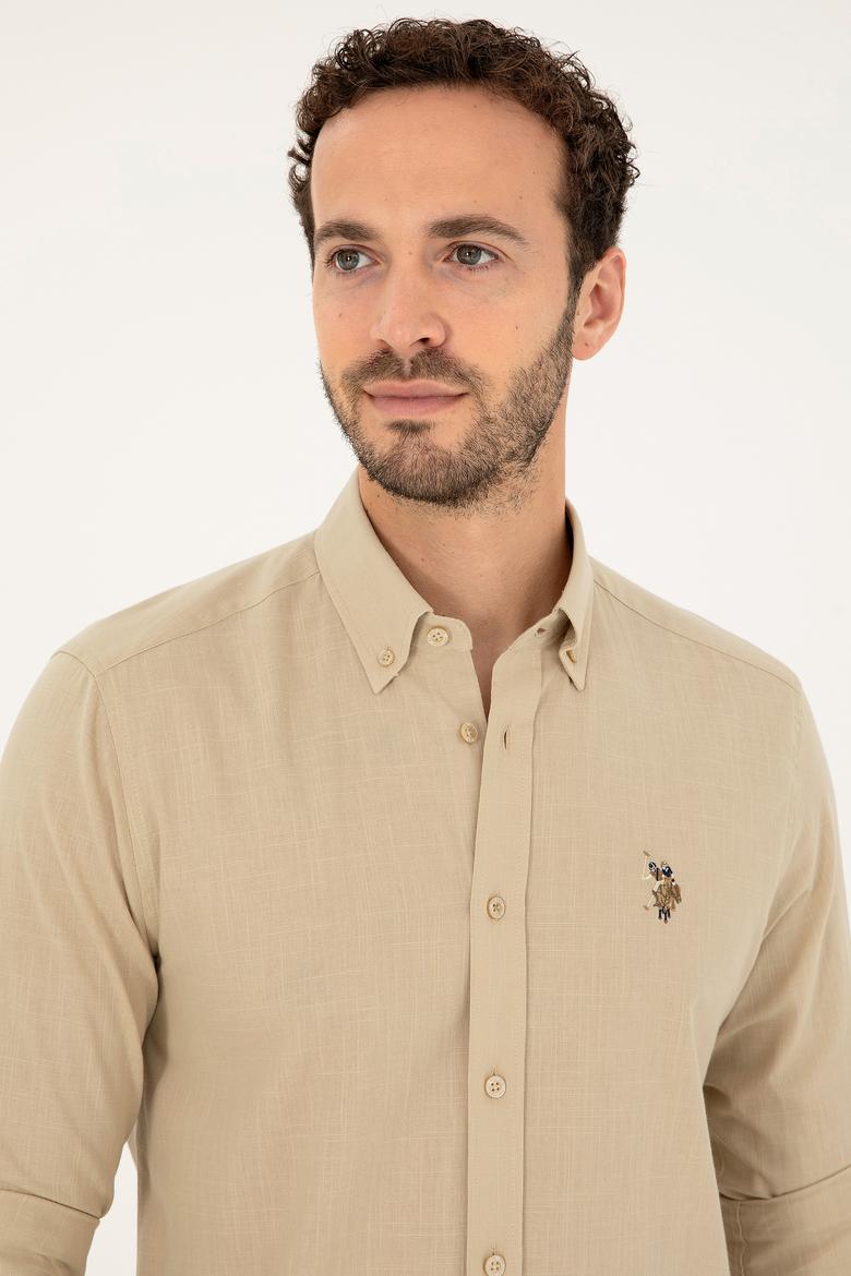 Erkek Açık Haki Uzun Kollu Basic Gömlek - 50282588054