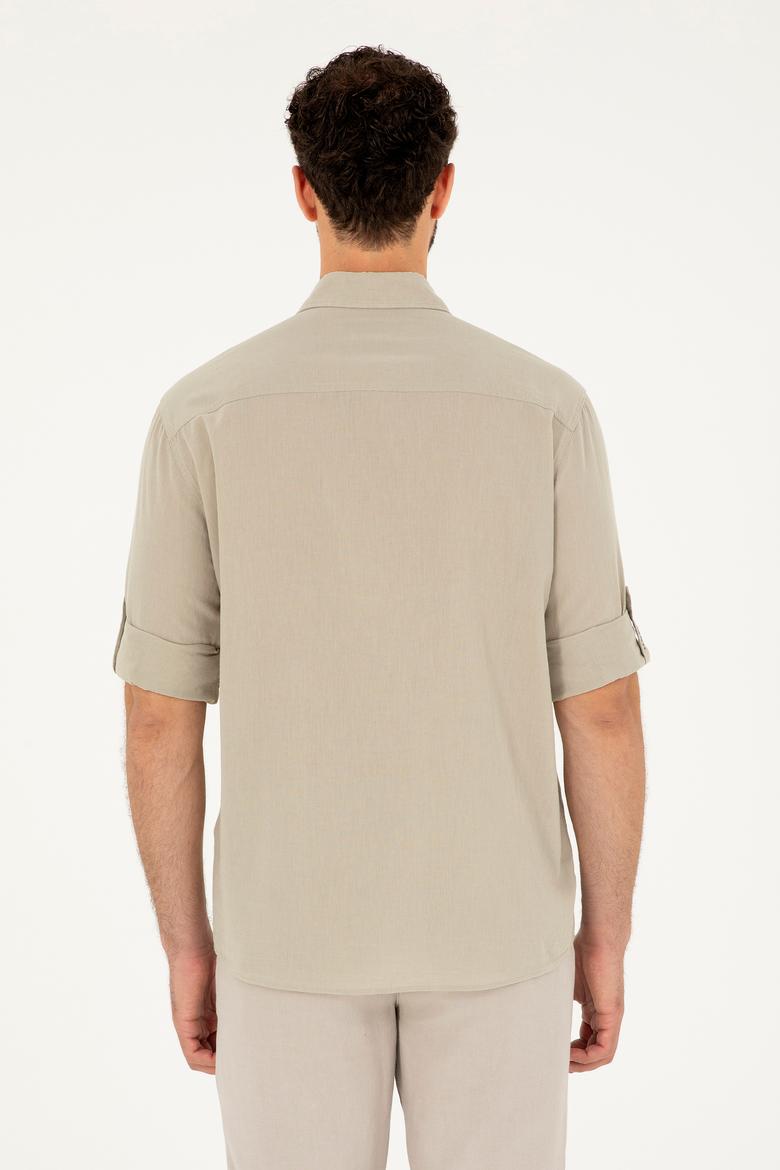 Erkek Haki Uzun Kollu Basic Gömlek - 50284297039