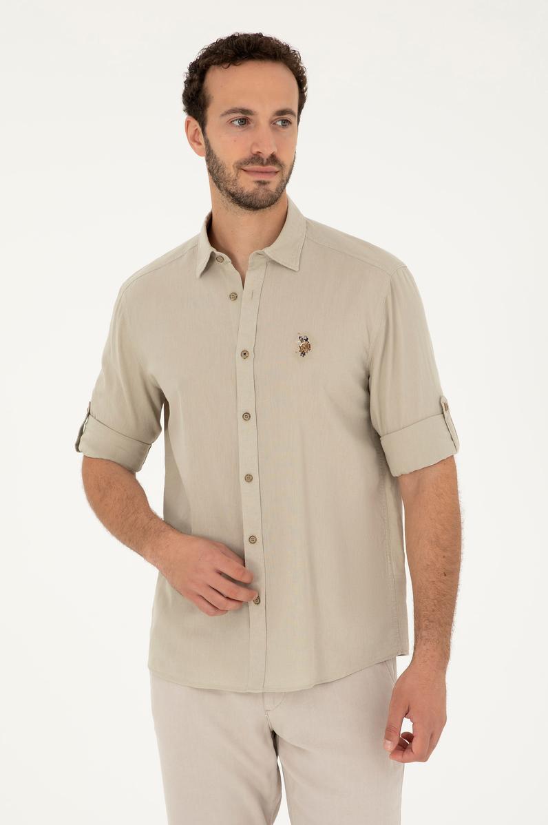 Erkek Haki Uzun Kollu Basic Gömlek